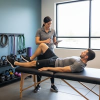 Physical therapist performing personalized movement assessment with athlete in San Antonio physical therapy clinic