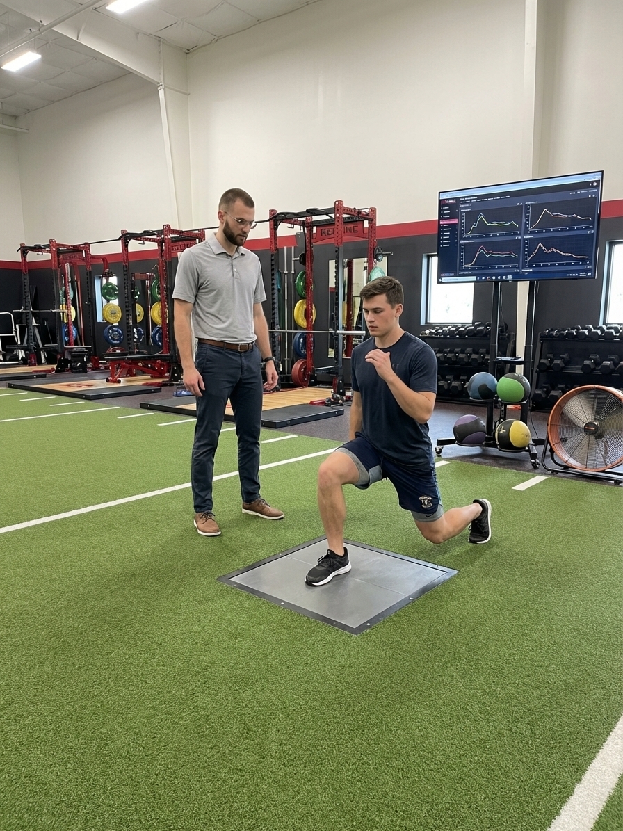 Athlete undergoing movement assessment at a sports physical therapy clinic in San Antonio