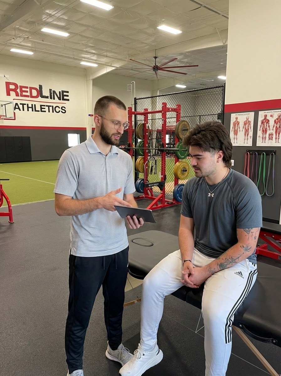 Athlete receiving manual therapy treatment at a sports performance clinic in San Antonio