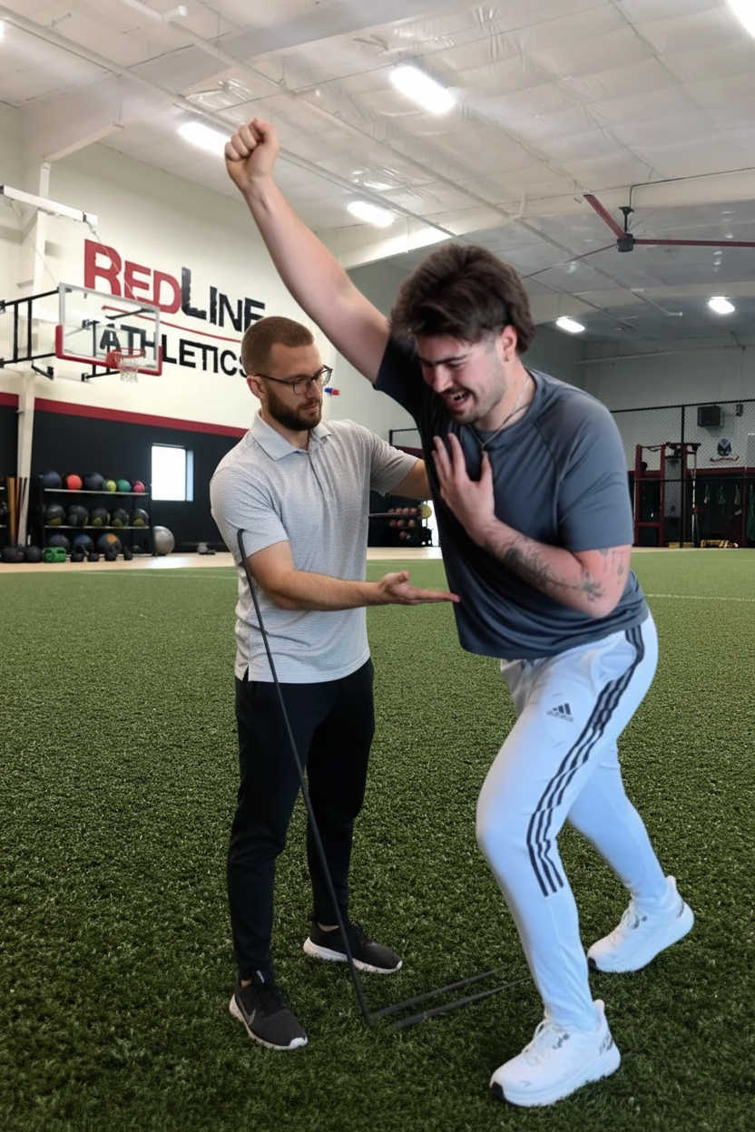 Physical therapist providing personalized performance PT in San Antonio to athlete during one-on-one rehabilitation session